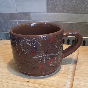 Brown Ceramic Mug with Coffee Plant Accent
